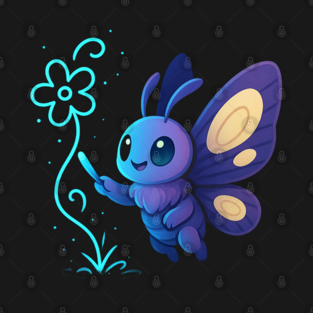 Kawaii Butterfly Creating Light Flower • Adorable Magical Creature Design by Anne Lee