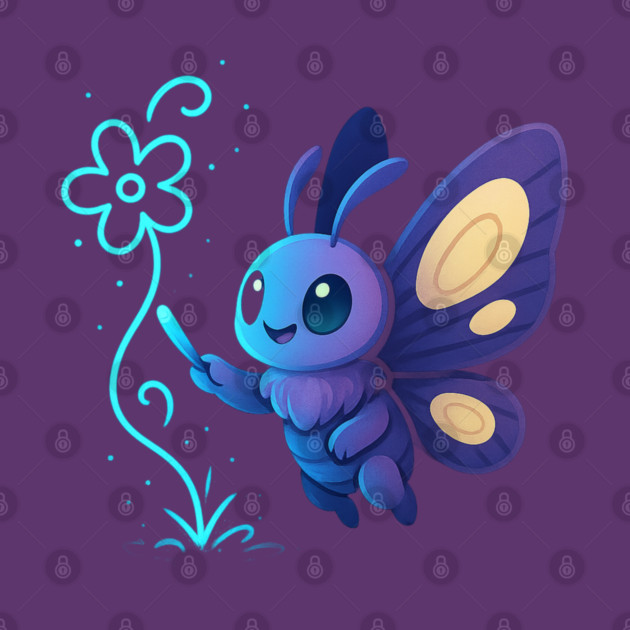 Kawaii Butterfly Creating Light Flower • Adorable Magical Creature Design by Anne Lee