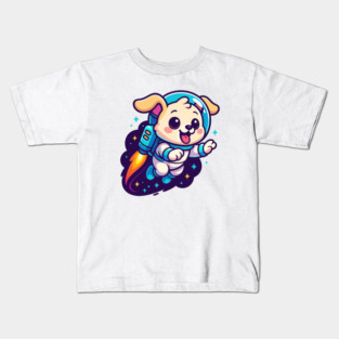 Kawaii Space Dog with Jetpack • Whimsical Astronaut Puppy Design Kids T-Shirt