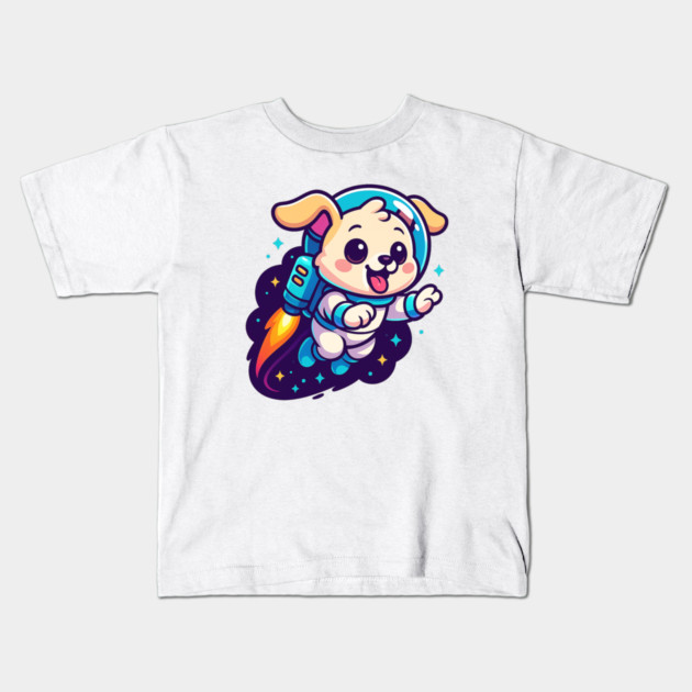 Kawaii Space Dog with Jetpack • Whimsical Astronaut Puppy Design Kids T-Shirt by Anne Lee