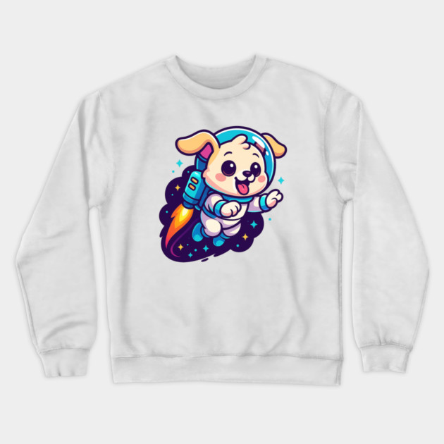 Kawaii Space Dog with Jetpack • Whimsical Astronaut Puppy Design Crewneck Sweatshirt by Anne Lee