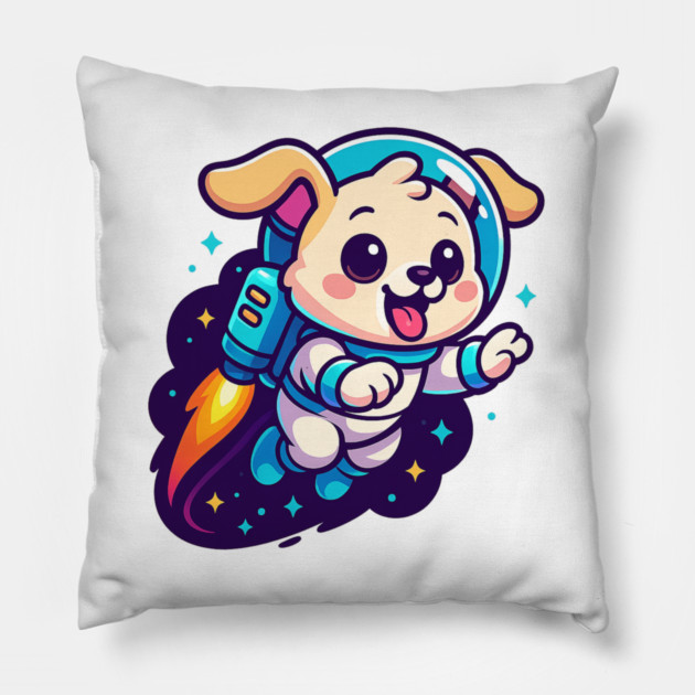 Kawaii Space Dog with Jetpack • Whimsical Astronaut Puppy Design Pillow by Anne Lee
