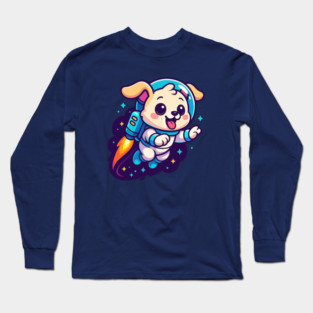 Kawaii Space Dog with Jetpack • Whimsical Astronaut Puppy Design Long Sleeve T-Shirt