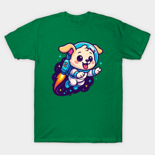 Kawaii Space Dog with Jetpack • Whimsical Astronaut Puppy Design T-Shirt by Anne Lee