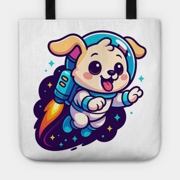 Kawaii Space Dog with Jetpack • Whimsical Astronaut Puppy Design Tote by Anne Lee