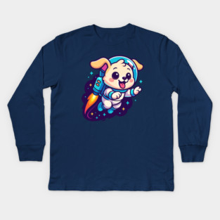 Kawaii Space Dog with Jetpack • Whimsical Astronaut Puppy Design Kids Long Sleeve T-Shirt