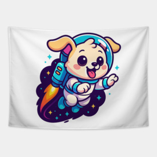 Kawaii Space Dog with Jetpack • Whimsical Astronaut Puppy Design Tapestry