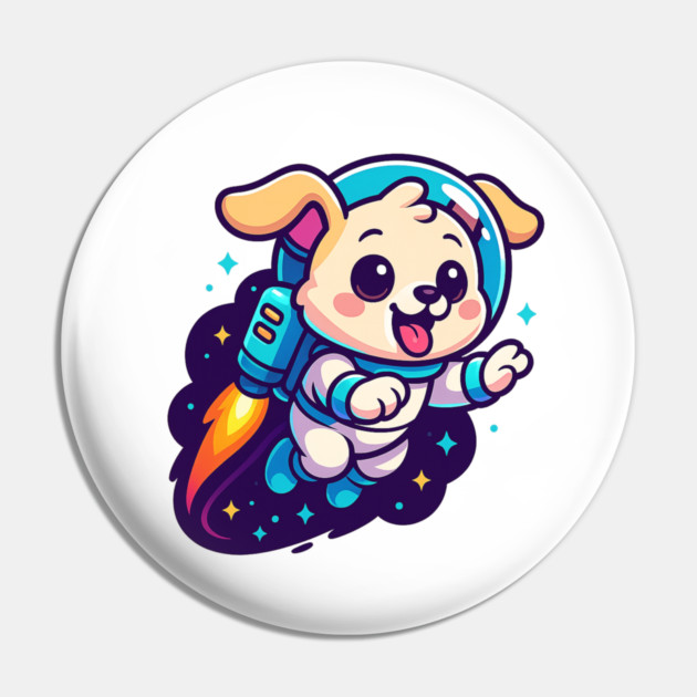 Kawaii Space Dog with Jetpack • Whimsical Astronaut Puppy Design Pin by Anne Lee