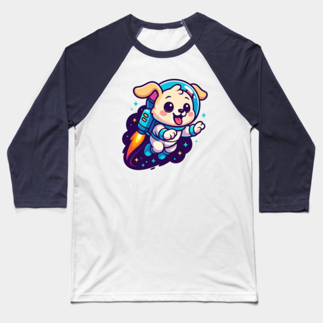 Kawaii Space Dog with Jetpack • Whimsical Astronaut Puppy Design Baseball T-Shirt by Anne Lee