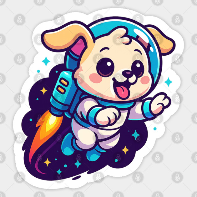 Kawaii Space Dog with Jetpack • Whimsical Astronaut Puppy Design Sticker by Anne Lee
