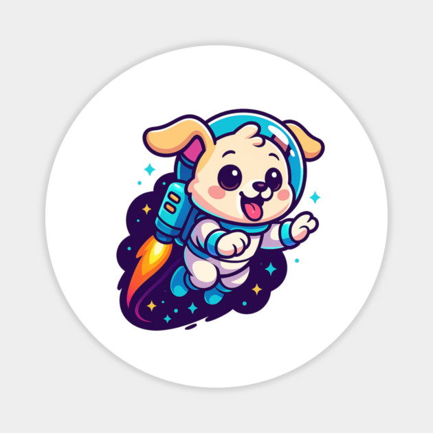 Kawaii Space Dog with Jetpack • Whimsical Astronaut Puppy Design Magnet by Anne Lee