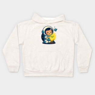 Kawaii Child Astronaut Caring for Plant • Adorable Sci-Fi Nature Design Kids Hoodie