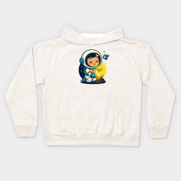Kawaii Child Astronaut Caring for Plant • Adorable Sci-Fi Nature Design Kids Hoodie by Anne Lee