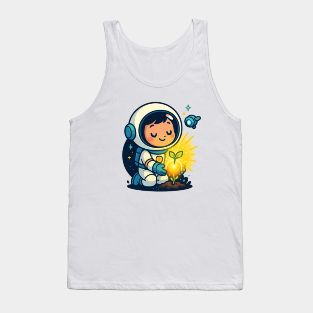 Kawaii Child Astronaut Caring for Plant • Adorable Sci-Fi Nature Design Tank Top by Anne Lee