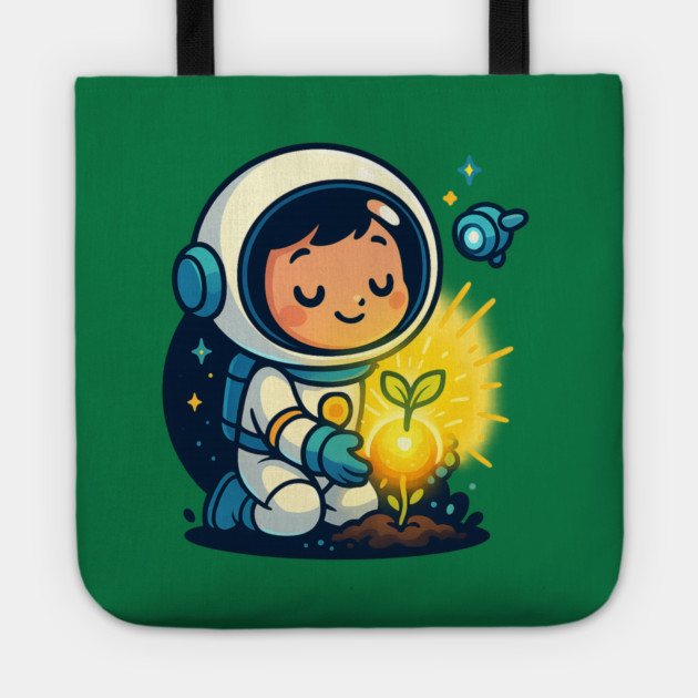 Kawaii Child Astronaut Caring for Plant • Adorable Sci-Fi Nature Design Tote by Anne Lee