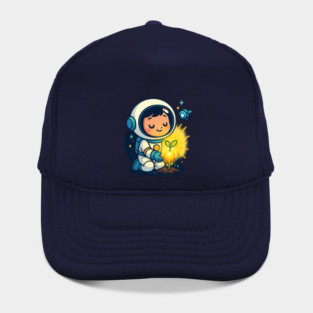Kawaii Child Astronaut Caring for Plant • Adorable Sci-Fi Nature Design Hat