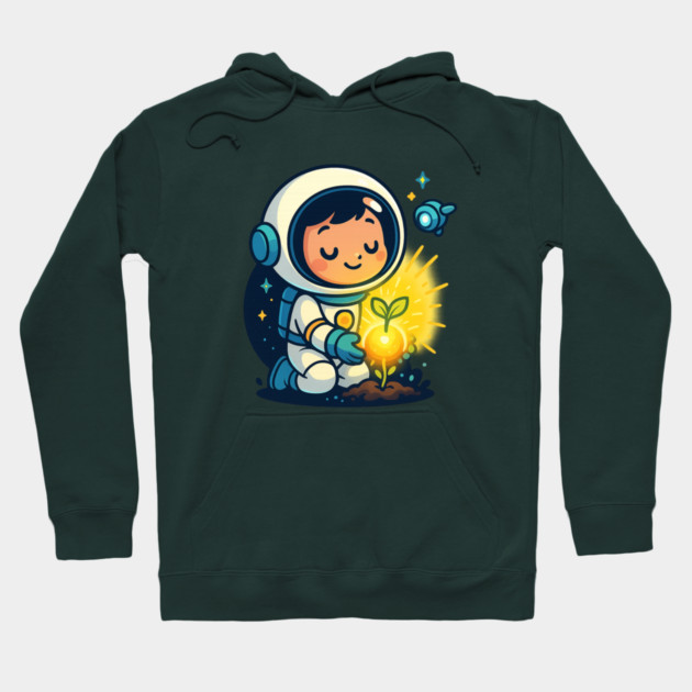 Kawaii Child Astronaut Caring for Plant • Adorable Sci-Fi Nature Design Hoodie by Anne Lee