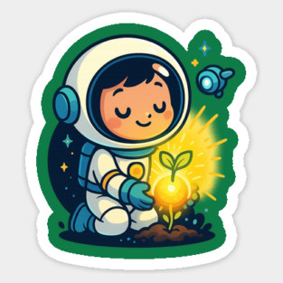 Kawaii Child Astronaut Caring for Plant • Adorable Sci-Fi Nature Design Magnet