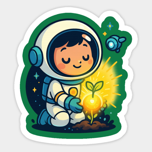 Kawaii Child Astronaut Caring for Plant • Adorable Sci-Fi Nature Design Magnet by Anne Lee