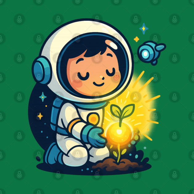 Kawaii Child Astronaut Caring for Plant • Adorable Sci-Fi Nature Design by Anne Lee