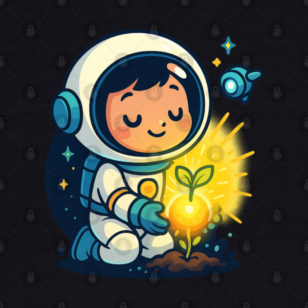 Kawaii Child Astronaut Caring for Plant • Adorable Sci-Fi Nature Design by Anne Lee