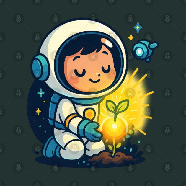 Kawaii Child Astronaut Caring for Plant • Adorable Sci-Fi Nature Design by Anne Lee