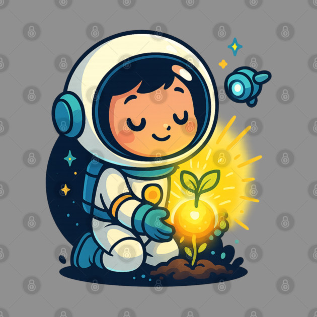 Kawaii Child Astronaut Caring for Plant • Adorable Sci-Fi Nature Design by Anne Lee
