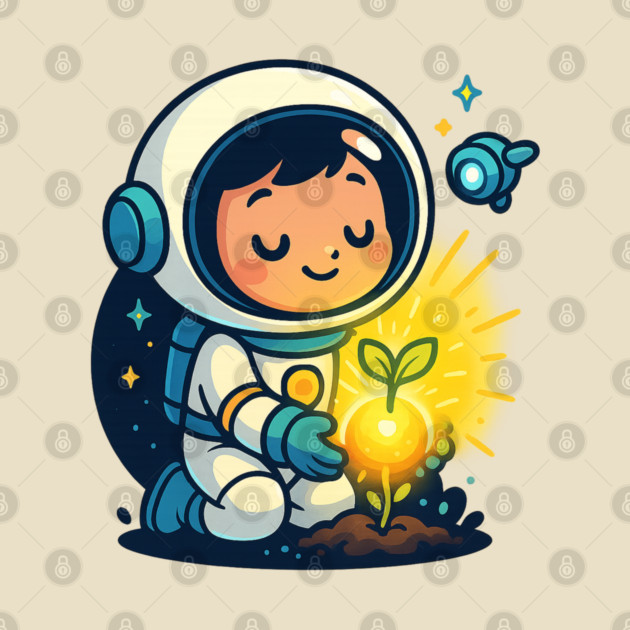 Kawaii Child Astronaut Caring for Plant • Adorable Sci-Fi Nature Design by Anne Lee