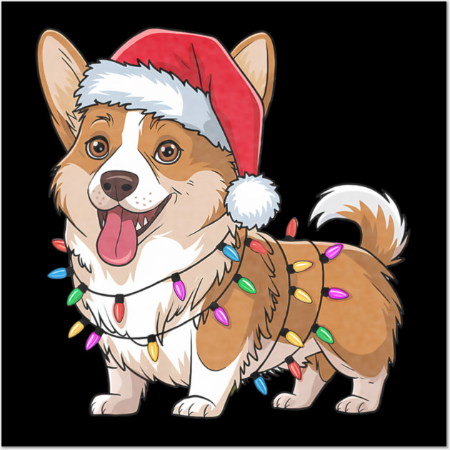 Cardigan Welsh Corgi Christmas Lights Xmas Dogs Wall Art by yangho