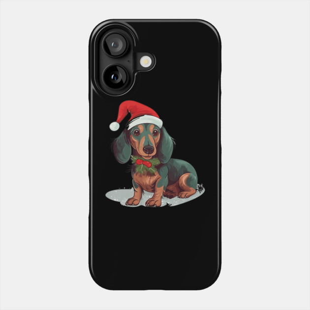 Christmas Dachshund Dogs Santa Hat Pet Weenie Phone Case by yangho