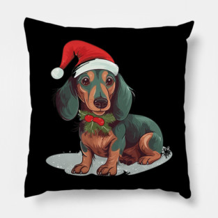Christmas Dachshund Dogs Santa Hat Pet Weenie Pillow