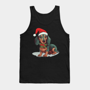 Christmas Dachshund Dogs Santa Hat Pet Weenie Tank Top