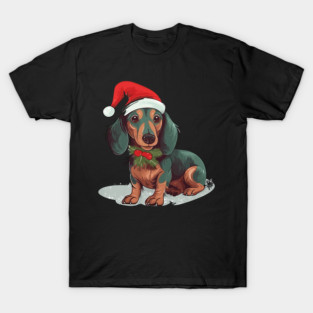 Christmas Dachshund Dogs Santa Hat Pet Weenie T-Shirt
