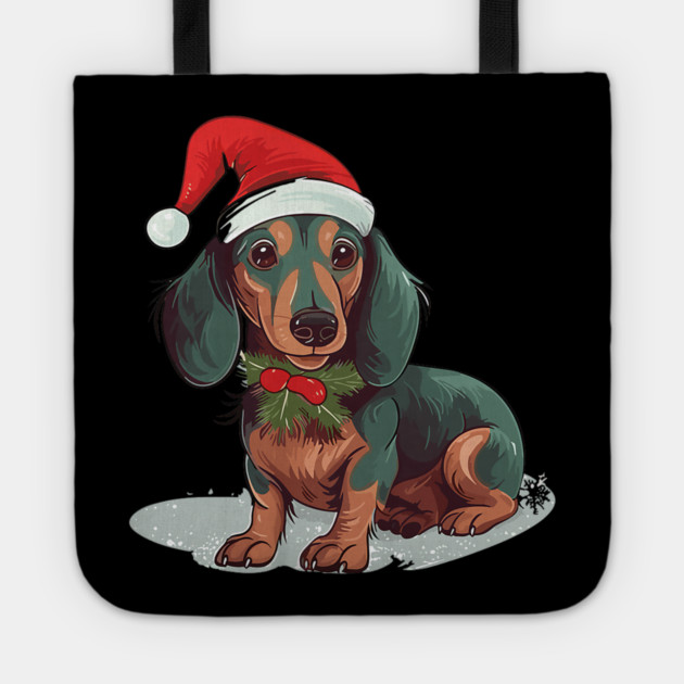 Christmas Dachshund Dogs Santa Hat Pet Weenie Tote by yangho