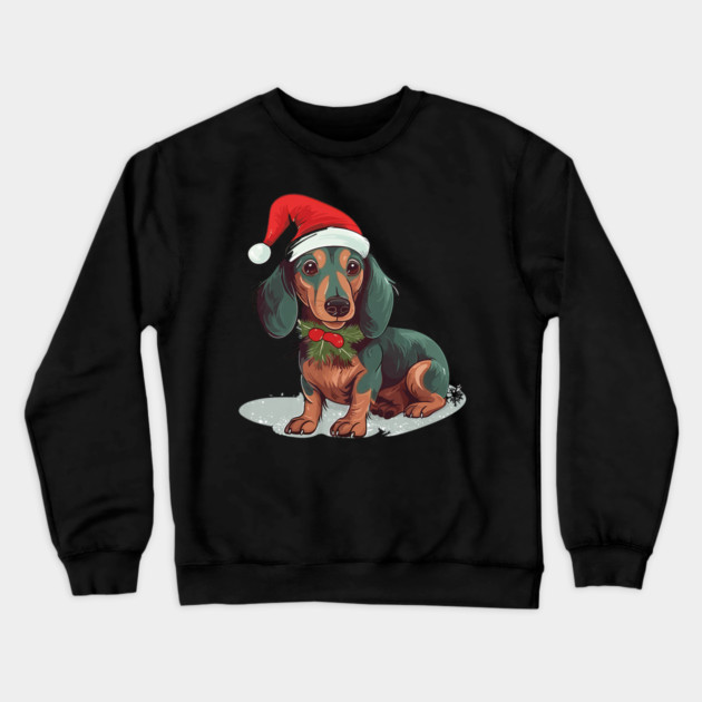 Christmas Dachshund Dogs Santa Hat Pet Weenie Crewneck Sweatshirt by yangho