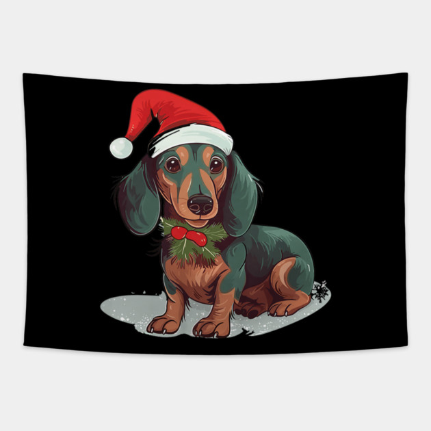 Christmas Dachshund Dogs Santa Hat Pet Weenie Tapestry by yangho