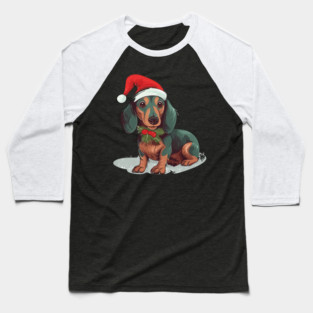 Christmas Dachshund Dogs Santa Hat Pet Weenie Baseball T-Shirt