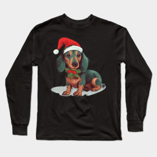 Christmas Dachshund Dogs Santa Hat Pet Weenie Long Sleeve T-Shirt