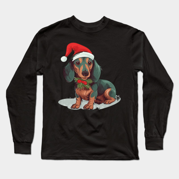 Christmas Dachshund Dogs Santa Hat Pet Weenie Long Sleeve T-Shirt by yangho