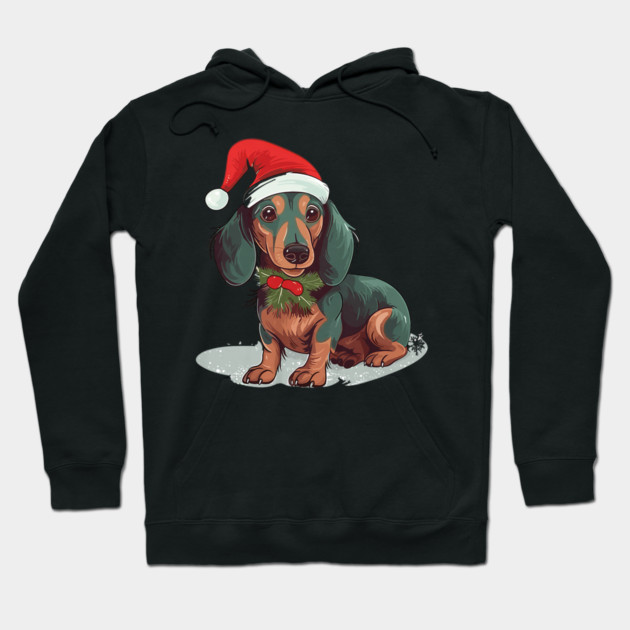 Christmas Dachshund Dogs Santa Hat Pet Weenie Hoodie by yangho