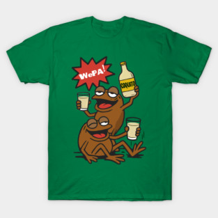 Funny Puerto Rican Coquí Frogs Drinking Coquito Saying WePA! T-Shirt