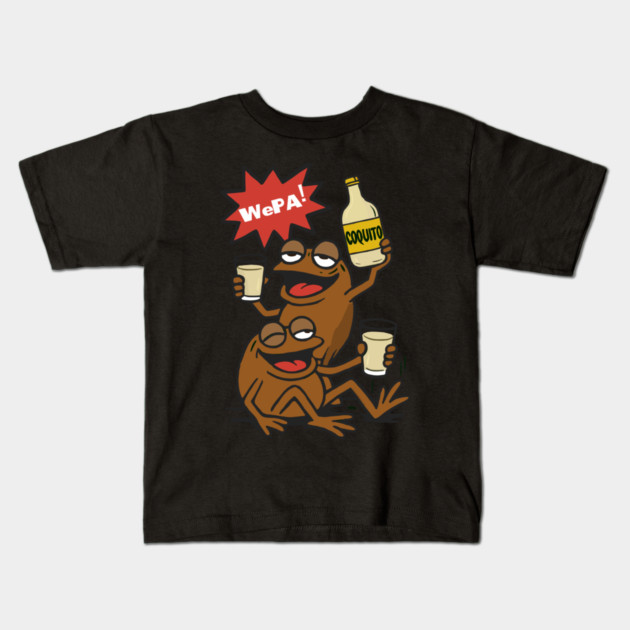 Funny Puerto Rican Coquí Frogs Drinking Coquito Saying WePA! Kids T-Shirt by creative