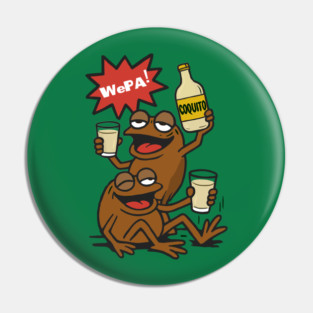 Funny Puerto Rican Coquí Frogs Drinking Coquito Saying WePA! Pin