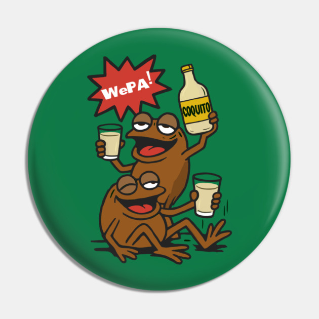 Funny Puerto Rican Coquí Frogs Drinking Coquito Saying WePA! Pin by creative