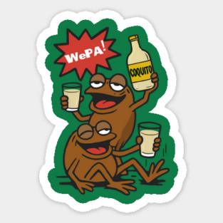 Funny Puerto Rican Coquí Frogs Drinking Coquito Saying WePA! Sticker