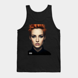 Parental Advisory Explicit Content - Gorgeous Pierced Model with Orange Hair Grunge Style Tank Top