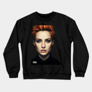 Parental Advisory Explicit Content - Gorgeous Pierced Model with Orange Hair Grunge Style Crewneck Sweatshirt