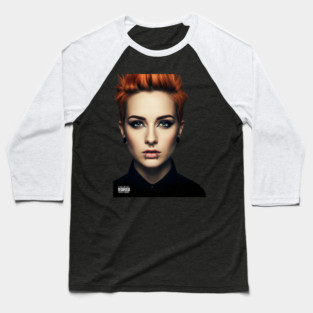 Parental Advisory Explicit Content - Gorgeous Pierced Model with Orange Hair Grunge Style Baseball T-Shirt