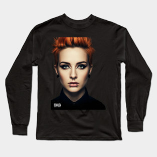 Parental Advisory Explicit Content - Gorgeous Pierced Model with Orange Hair Grunge Style Long Sleeve T-Shirt