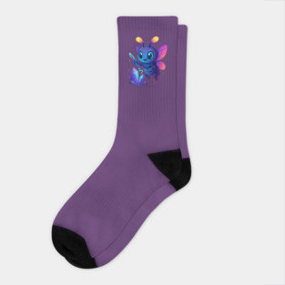 Cute Magical Bug with Glowing Crystals • Whimsical Fantasy Art Socks